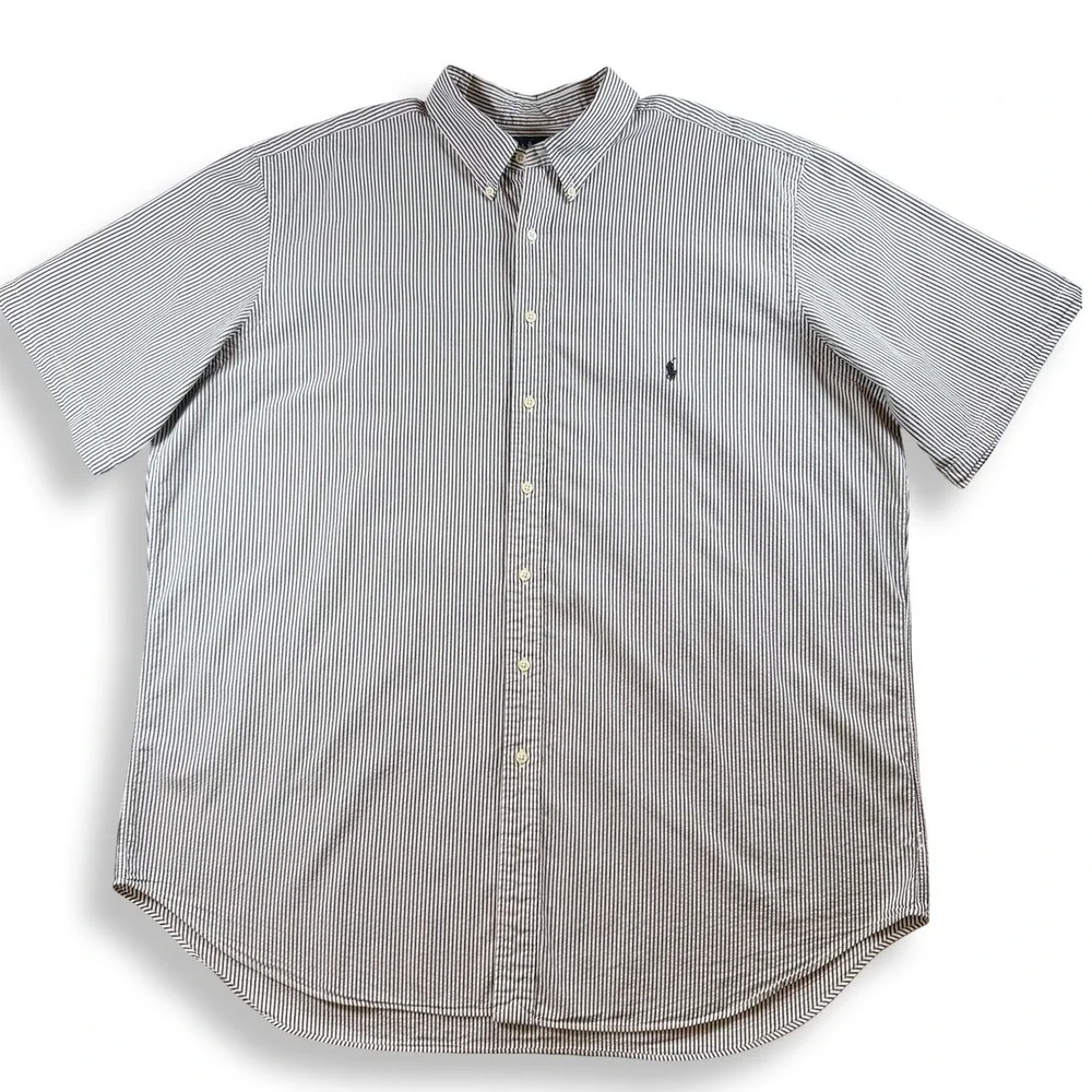 Polo Ralph Lauren Seersucker Stripe Shirt Mens 2XLT Tall Blue White Classic Fit